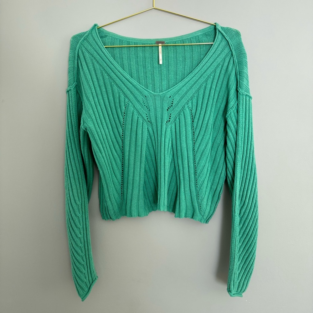 FREE PEOPLE Green V Neck Sweater